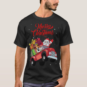 Camiseta Cão Islandês Com Papai Noel No Caminho Vermelho D
