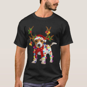 Camiseta Cão Jack russell Lindo Renas Luz de Natal