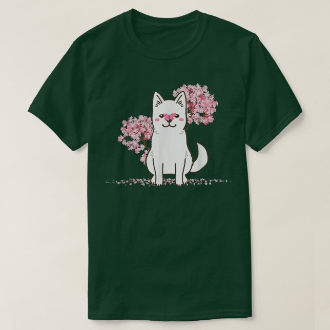 Camiseta Cão Kawaii Sakura Cherry Blossom Kishu (Frente do Design)