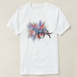 Camiseta Cão Lobo Irlandês Patriótico Vermelho Branco e Azu