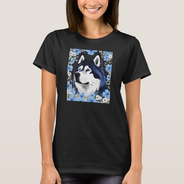 Camiseta Cão Malamute Do Alasca, Cercado De Azul (Frente)