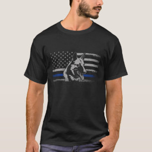 Camiseta Cão Malinois Belga da Polícia de Linha Azul Fino