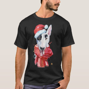 Camiseta Cão-Mão-Mão-Mão-Tambor-Natal Desenhado Aquarela