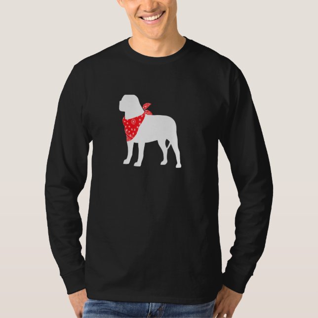 Camiseta Cão Mastiff Inglês Vestindo Red Bandana (Frente)