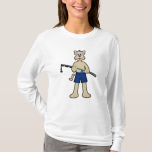 Camiseta Cão na pesca com vara de pesca e peixe