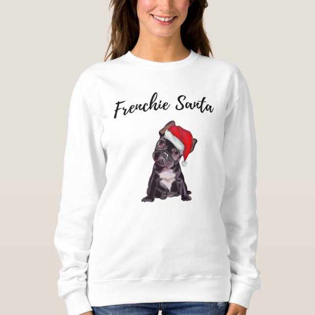 Camiseta Cão-Papai noel francês bonito (Frente)