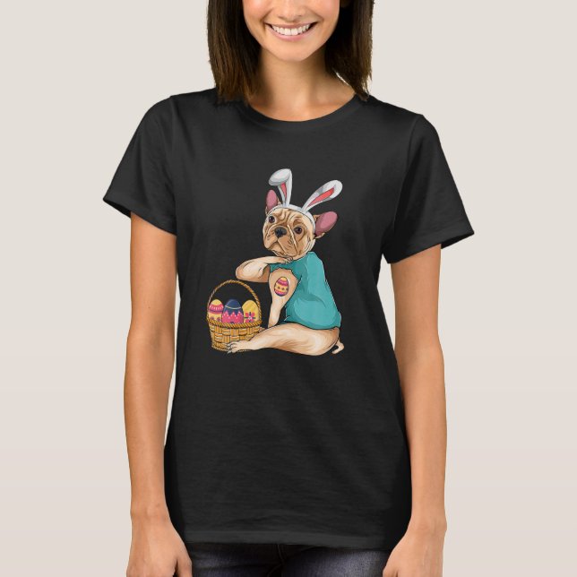 Camiseta Cão-Páscoa do Dia da Páscoa do Buldogue Francês (Frente)