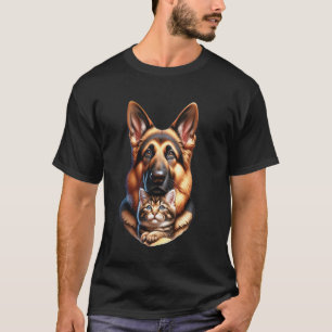 Camiseta Cão Pastor Alemão com Design de Gato