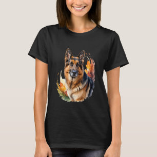 Camiseta Cão Pastor Alemão Folhas de Outono Arte para Homen