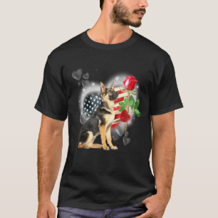 Camiseta Cão Pastor Alemão Rosa Flor Bandeira América Patri