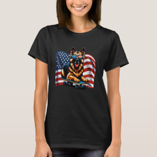Camiseta Cão Pastor Alemão Skate American Flag Vi