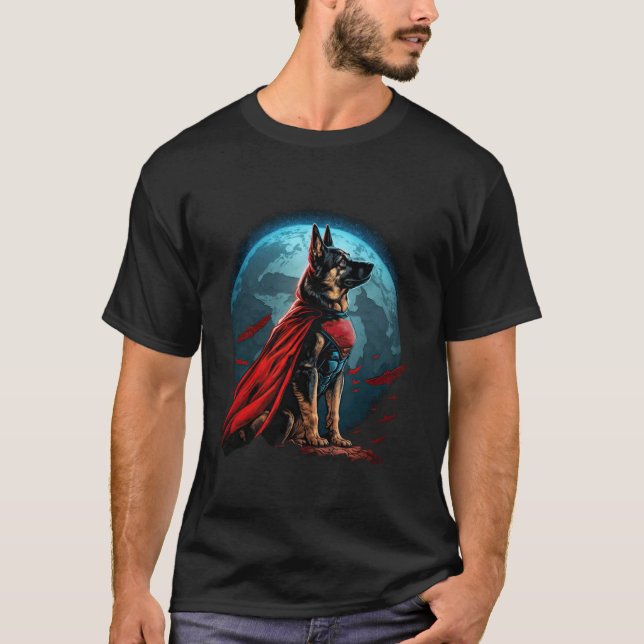 Camiseta Cão Pastor Alemão Super Poder Super-Herói (Frente)