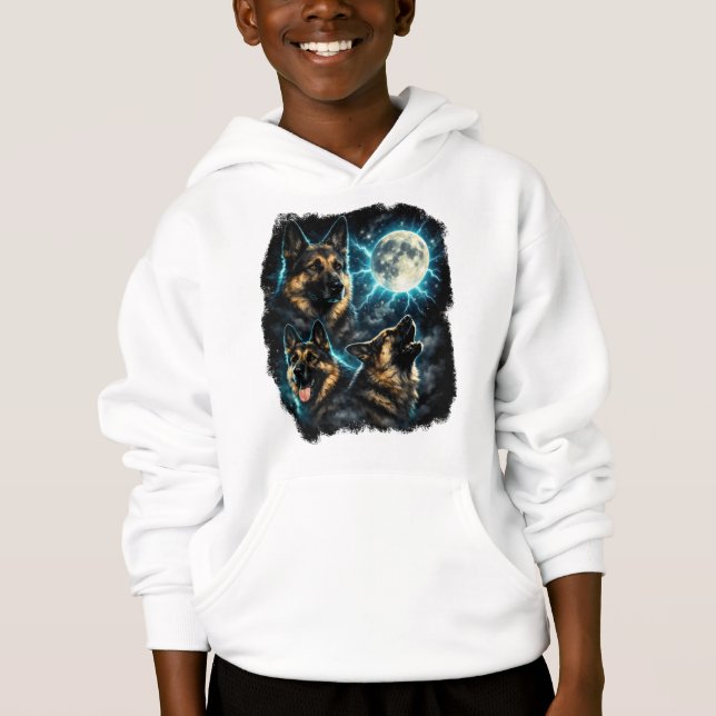 Camiseta Cão pastor alemão uivando para a lua (Frente)