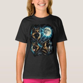 Camiseta Cão pastor alemão uivando para a lua