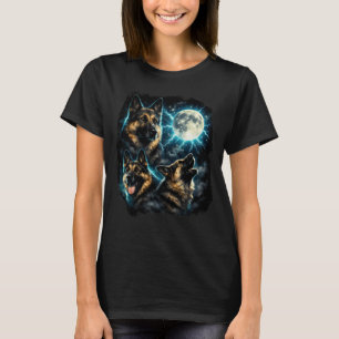 Camiseta Cão pastor alemão uivando para a lua