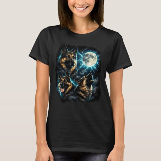 Camiseta Cão pastor alemão uivando para a lua (Frente)