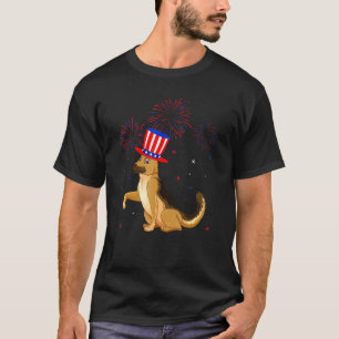 Camiseta Cão Pastor Alemão Vermelho Branco Azul Fogos de Ar