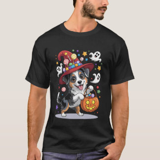 Camiseta Cão Pastor Americano Miniatura Abóbora Fantasma Ha