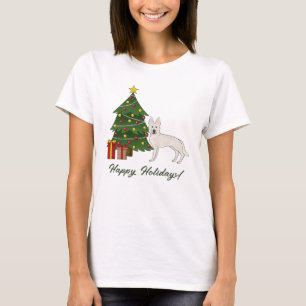 Camiseta Cão Pastor Suíço Branco GSD Árvore de Natal Verde