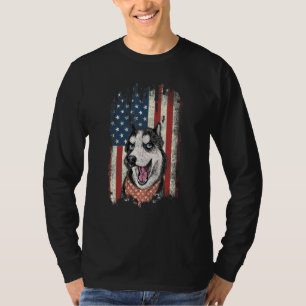 Camiseta Cão Patriótico Rouco Americano Bandeira  Distante