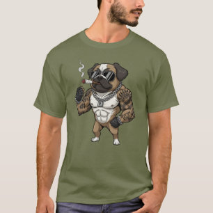 Camiseta Cão Pequinês, musculoso, tatuado, fisiculturista 