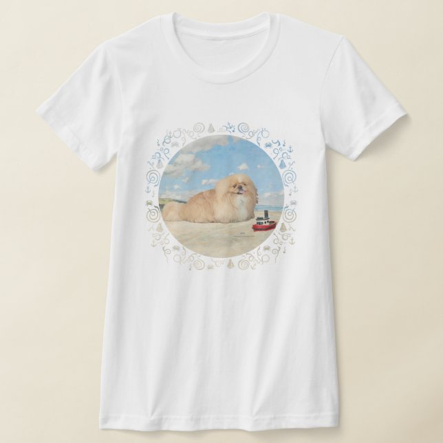 Camiseta Cão Pequinês na Costa Marítima (Postura )