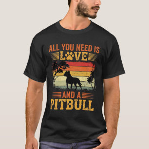 Camiseta Cão Pitbull Amor Retro Pôr do Sol