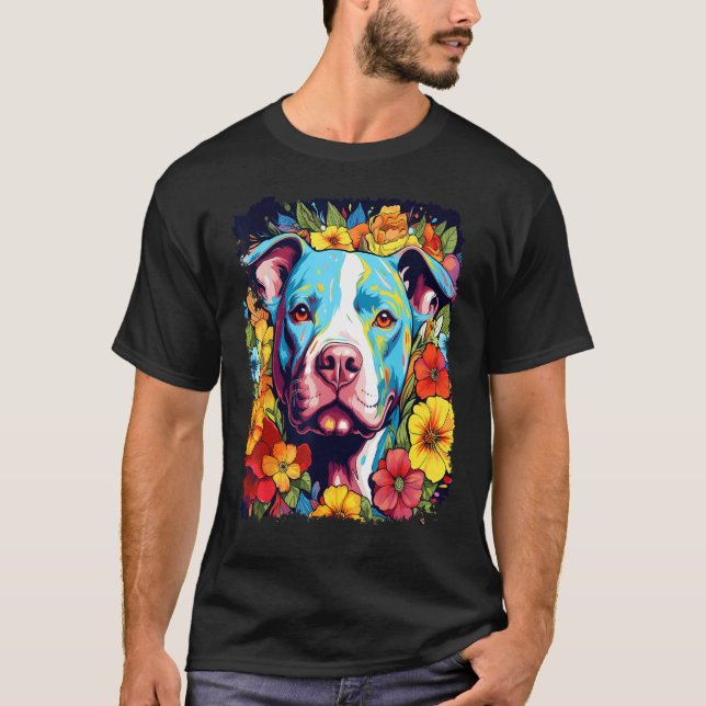 Camiseta Cão Pitbull Flor Amor Paz (Frente)