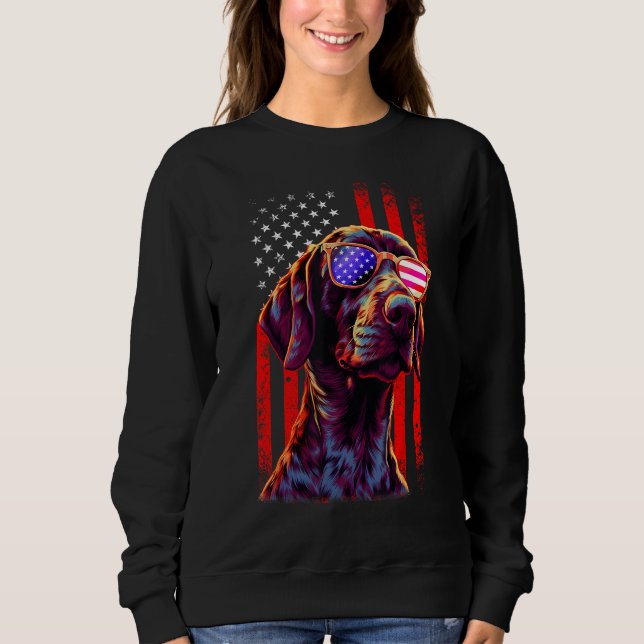 Camiseta Cão Pointer de Cabelo Curto Alemão Bandeira Americ (Frente)