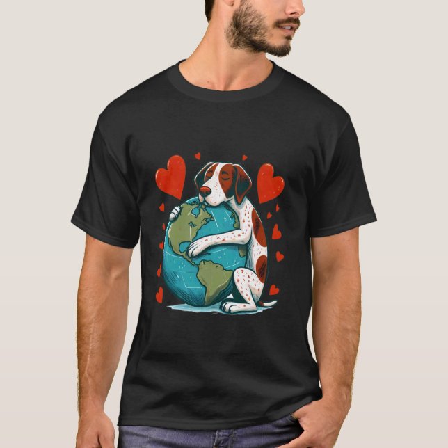 Camiseta Cão Pointer Dia da Terra Abraço Amor Dono Abraçand (Frente)