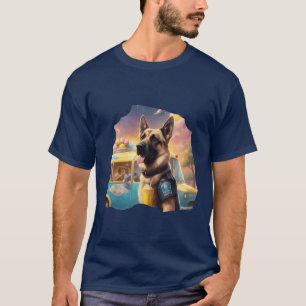 Camiseta Cão policial Pastor Alemão em um caminhão de sorve