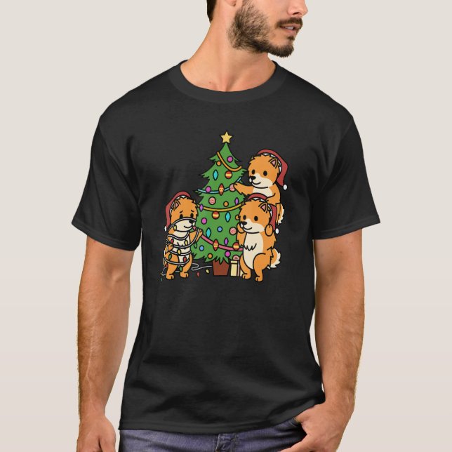 Camiseta Cão Pomerano de Árvore de Natal (Frente)