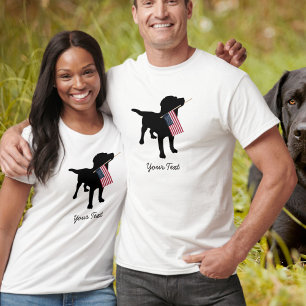 Camiseta Cão preto do laboratório com a bandeira american