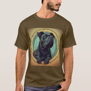 Camiseta Cão Preto Enquadrado por Desenho Artístico Ornamen