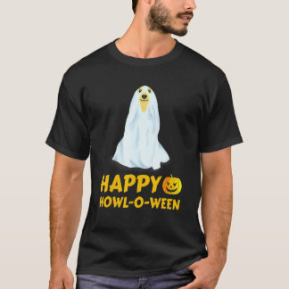 Camiseta Cão Retriever Dourado Halloween Feliz Uivar O Ween