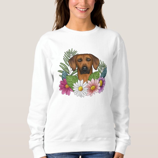 Camiseta Cão Ridgeback Rodesiano Cabeça Flores Silvestres C (Frente)