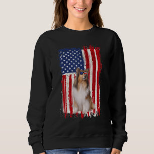 Camiseta Cão Rough Collie Bandeira Americana Patriótico 4
