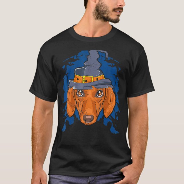Camiseta Cão-salsicha-salsicha-bruxa-dachshund (Frente)
