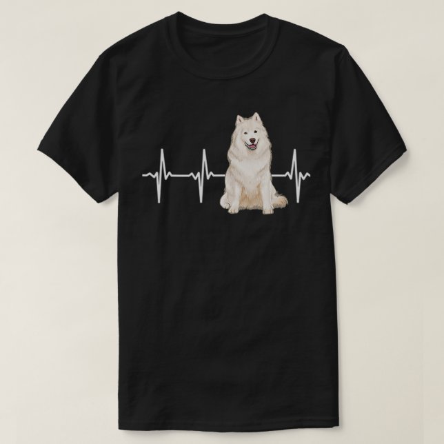Camiseta Cão Samoyed Heartbeat Lover (Frente do Design)