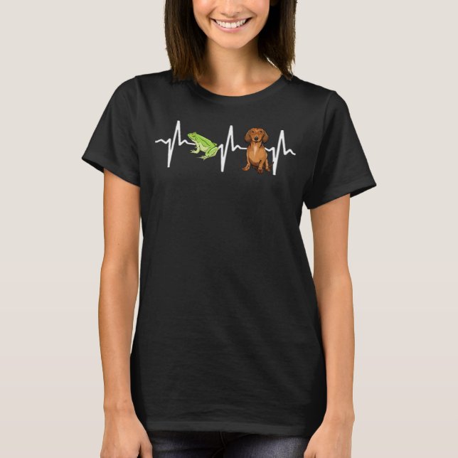 Camiseta Cão Sapo de Árvore Verde Dachshund Heartbeat (Frente)