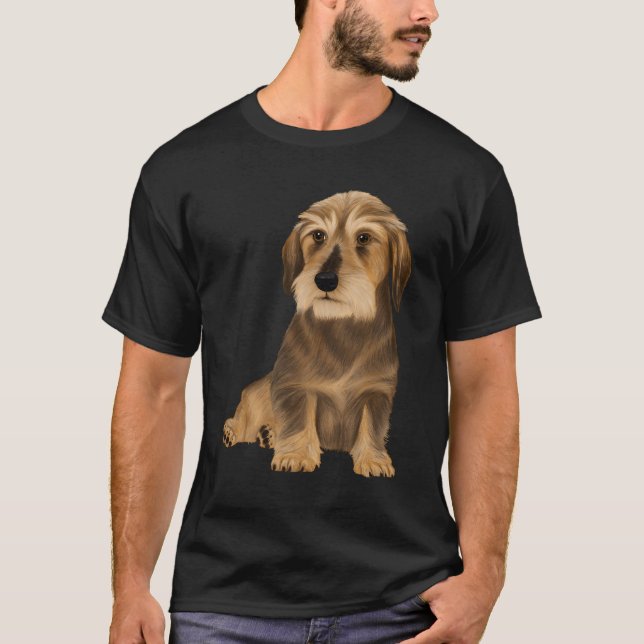 Camiseta Cão Sentado de Dachshund Com Cabelo Frio (Frente)