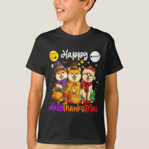 Camiseta Cão Shiba Natal Dia de Ação de Graças Feliz Hallow