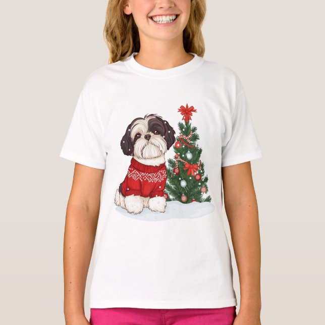 Camiseta Cão Shih Tzu de Natal (Frente)