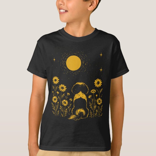 Camiseta Cão Shih Tzu Lua Cachorro Assistindo Lua Natureza  (Frente)