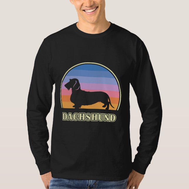 Camiseta Cão Sunset de Fio Haired Dachshund Vintage (Frente)