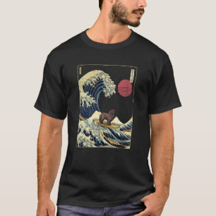 Camiseta Cão Surf de Onda Schipperke Japonês Kanagawa