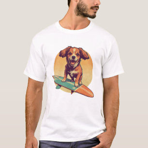 Camiseta Cão surfador Retro Vintage Beach Vibes