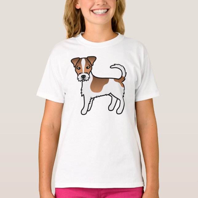 Camiseta Cão Terrier Jack Russell de pelo áspero branco e c (Frente)