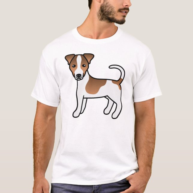 Camiseta Cão Terrier Jack Russell de pelo liso Branco e Beg (Frente)