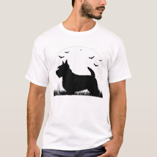 Camiseta Cão Terrier Skye � Silhueta da Lua de Halloween Cl